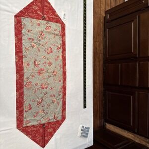 Handmade Table Runner Rust Red Blue Floral Birds Reversible 41x14‎  Country Farm
